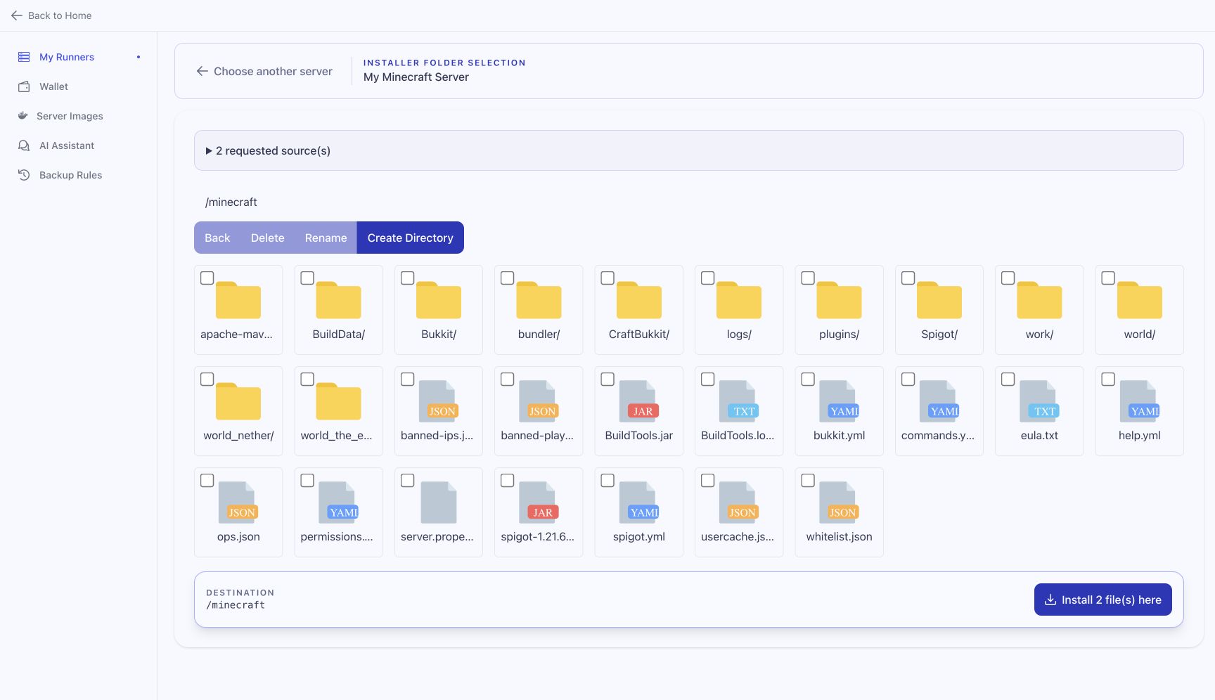PixelCloud file manager in installer mode with a destination path and install button